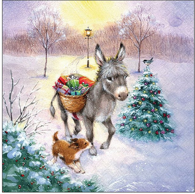 Serviette Gifts Delivery mit Eselmotiv für die Weihnachtszeit und Festtagsessen, Papier, B/B/H: 33,0 x 33,0 x 0,1 cm - Bild 1