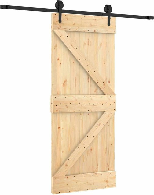 vidaXL Schiebetür aus Massivkiefer in Natur und Schwarz, B: 85 cm, H: 210 cm - Bild 1