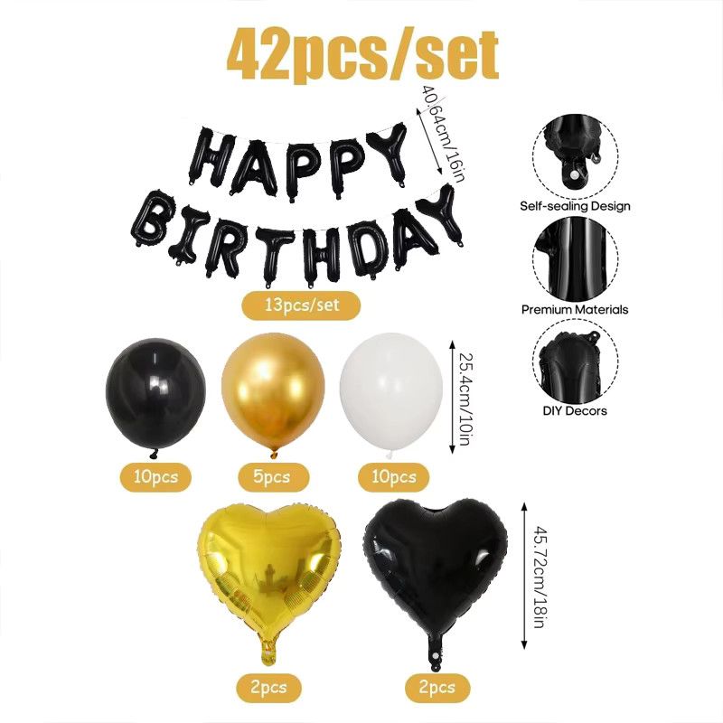 LQVYI Ballon-Set für Geburtstag und Baby Shower in Schwarz und Gold mit Herz- und Briefmotiven - Bild 3
