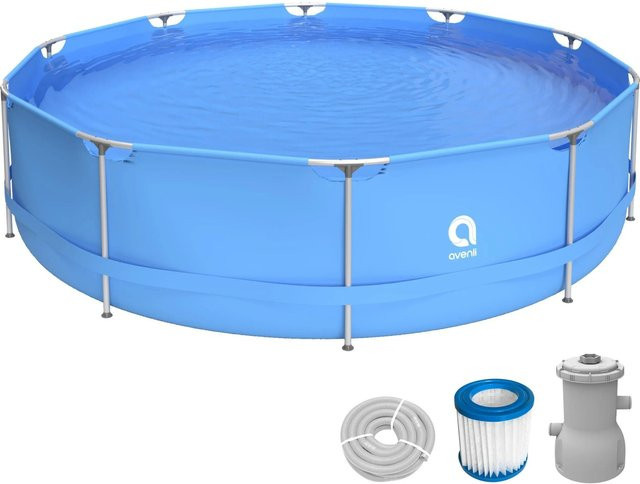 Avenli Frame Pool Set Rund Blau Durchmesser: 360 cm, Höhe: 76 cm inklusive Filterpumpe, Zubehör und Reparaturset - Bild 1
