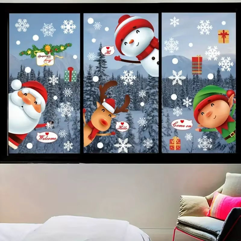 80 Stück Weihnachts-Schneeflocken-Fensteraufkleber für Glas, mehrfarbige Weihnachtsdekoration mit Motiven wie Schneeflocken, Weihnachtsmann und Rentier - Bild 4