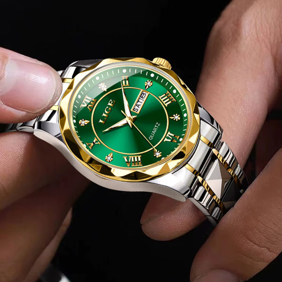 LIGE Armbanduhr Chronograph, Quarz, Edelstahl, Grün, Herren - Bild 6