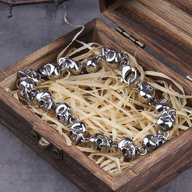 Vikings Jewelry Kettenarmband Edelstahl, Totenkopf, Silber, Herren - Bild 1