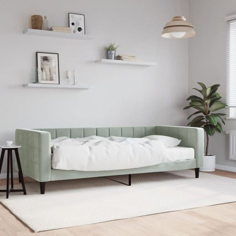 Vidaxl Polsterbett Tagesbett mit Matratze aus Samt in Grau B: 90 cm, L: 190 cm - Bild 1