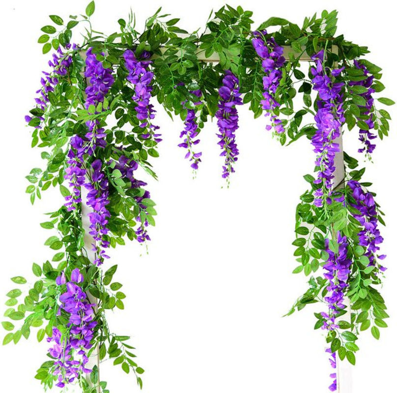 Lila künstliche Glyzinien-Blumen Girlande aus Textil für deine Dekoration, Länge: 200 cm - Bild 1