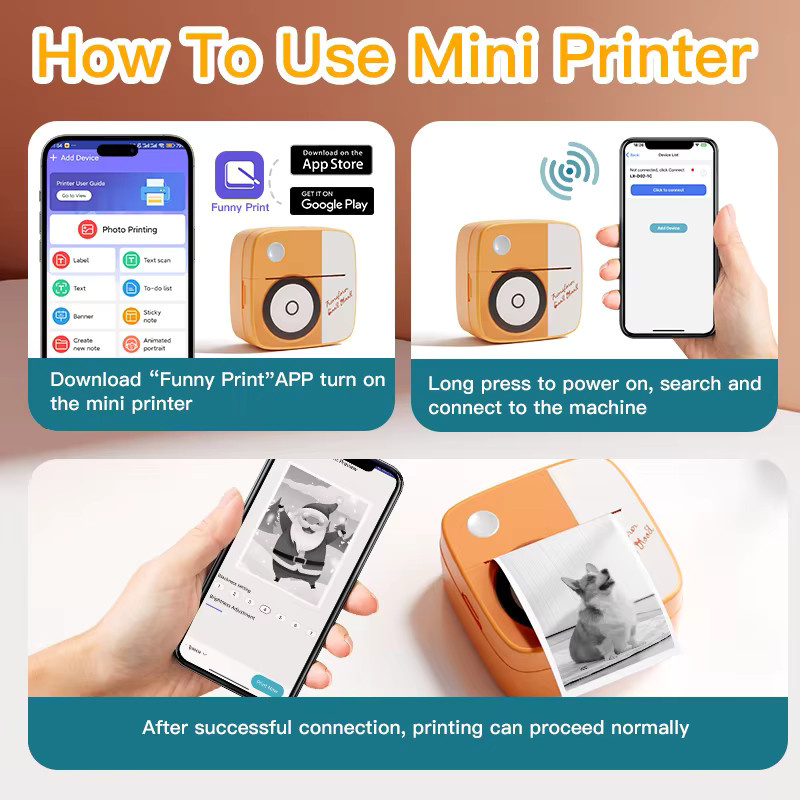 DOLEWA D2 Mini-Thermopapier-Drucker für Fotodruck und Etiketten in Orange - Bild 3