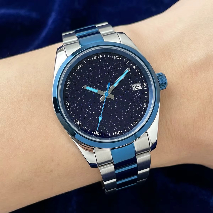 CAOWTAN Zifferblatt, Blauer Sternenhimmel, Arabisch, 28,5 mm, Edelstahl, Silber - Bild 2