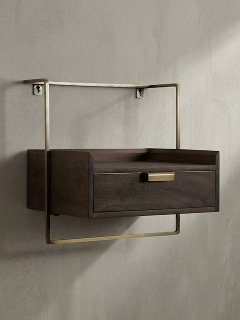 Wandmontierter Nachttisch aus Mango Massivholz von KADIMA DESIGN in Braun, B/T/H: 44 x 35 x 45 cm - Bild 1