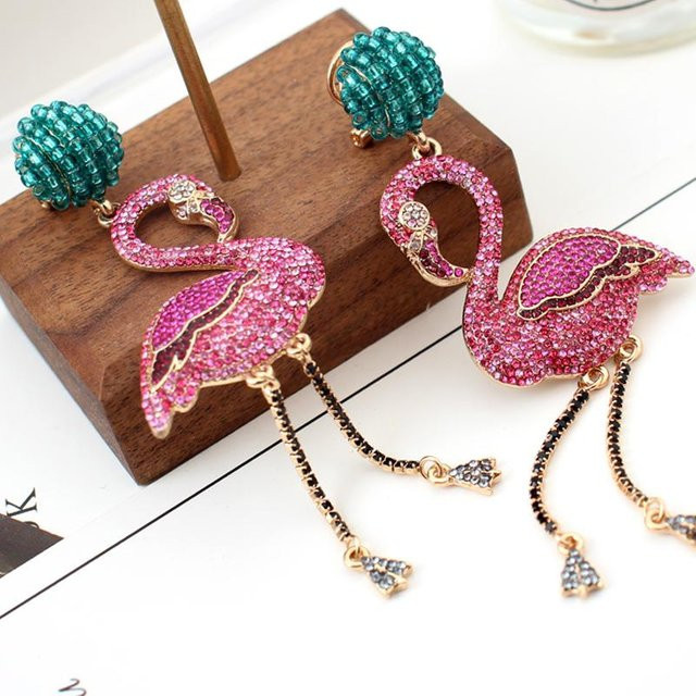 Wucifang Jewelry Ohrringe, Kristall, Flamingo, Damen, 9cm - Bild 1