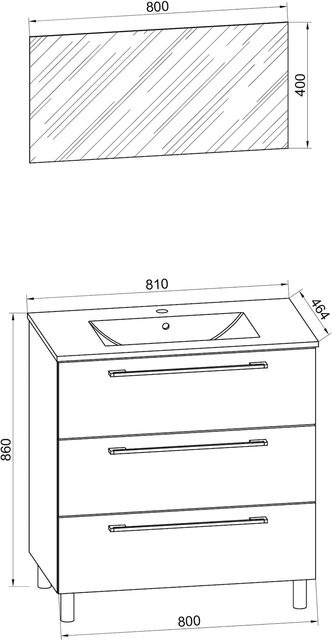VCM Badmöbel Set Badinos 3-tlg. in Weiß mit Waschbecken aus Keramik, Unterschrank mit 3 Schubladen und Spiegel, Breite: 80 cm - Bild 1