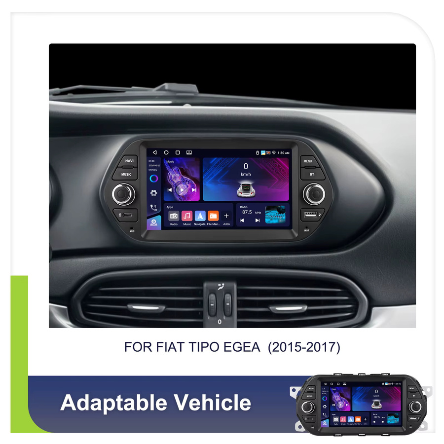 Podofo Android Autoradio mit GPS Navigation, Wireless CarPlay und 4G WIFI für FIAT TIPO EGEA 2015-2017, Schwarz - Bild 2