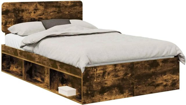 vidaXL Bettrahmen aus massivem Kiefernholz in Räuchereiche, Farbe: Braun, B/T/H: 120 x 200 x 90 cm - Bild 1