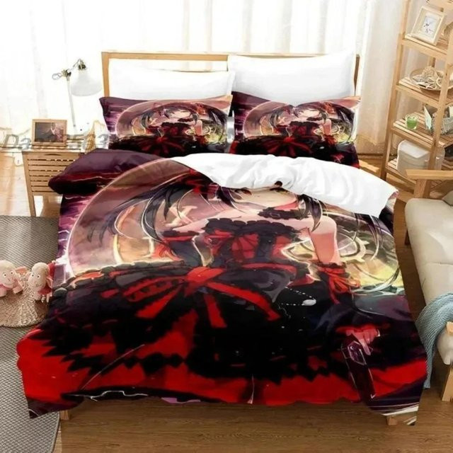 Bettwäsche-Set Kurumi Tokisaki Anime Date A Live mit 3D-Druck, Farbe Rot, B/H: 135 x 200 cm - Bild 1