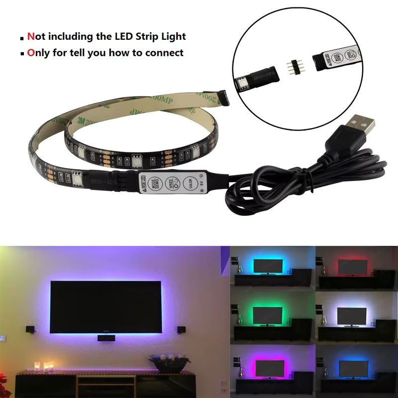 RGB-Controller mit 3 Tasten und USB-Anschluss für 5V 5050 2835 LED-Streifen, 1 m Anschlusskabel für TV-Hintergrundbeleuchtung, dimmbar, Multicolor - Bild 3