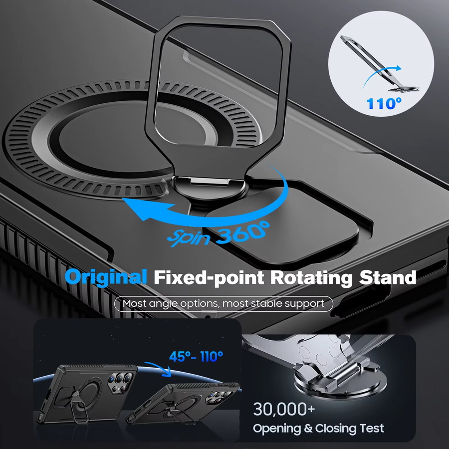Samsung Galaxy S25 Ultra Schutzhülle mit 360 Grad Spin-Ständer und MagSafe Kompatibilität, stoßfestes Gehäuse in Schwarz - Bild 3