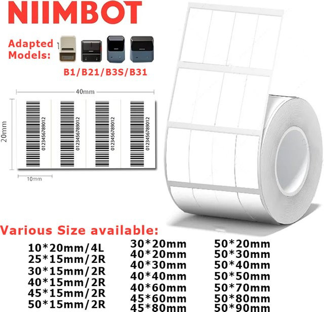 Niimbot Thermoetiketten-Aufkleberpapier in Weiß für B21, B1, B31, B203 und B3S, selbstklebend für Kleidung, Warenpreise und Lebensmittel - Bild 1