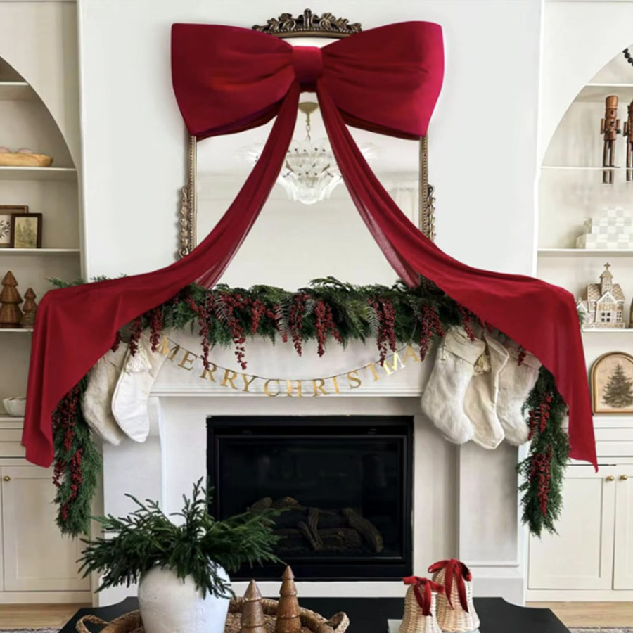 Riesige Weihnachtsbaum-Dekorationsschleife aus Samt in Rot oder Beige, Baumspitze für Weihnachtsbaum, Tür, Fenster oder Kamin, Höhe: 180 cm - Bild 4