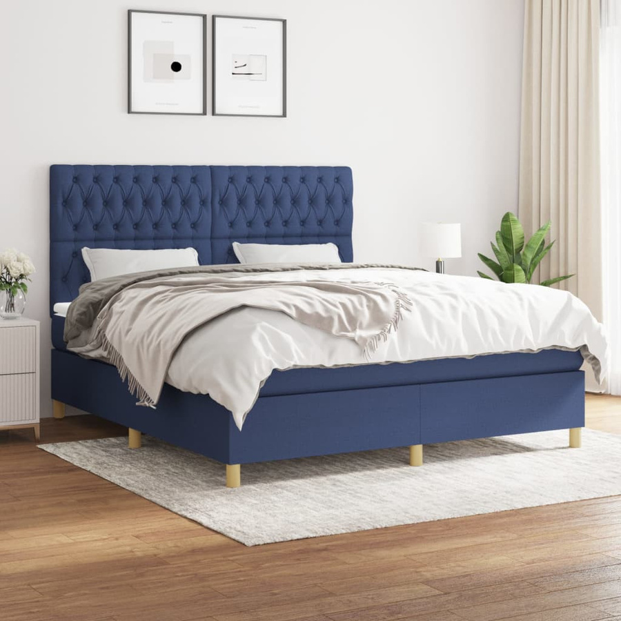 vidaXL Boxspringbett mit Matratze in Blau, Hybrid-Design mit Taschenfederkern, B/T: 180 x 200 cm - Bild 4