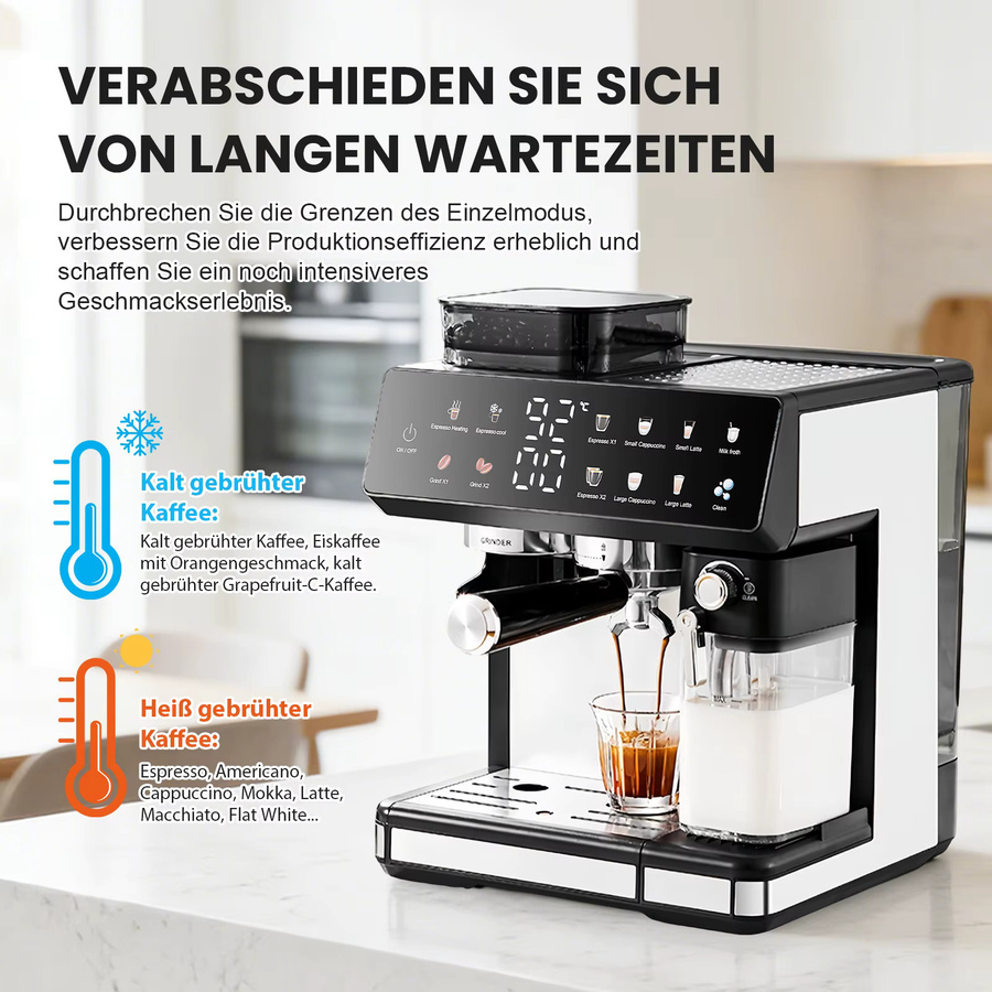 Aiorber Kaffeevollautomat in Schwarz mit 1350W, Dual Boiler, Milchaufschäumer, Touchscreen und 2,7l Wassertank für Bohnen- und Pulverkaffee - Bild 2
