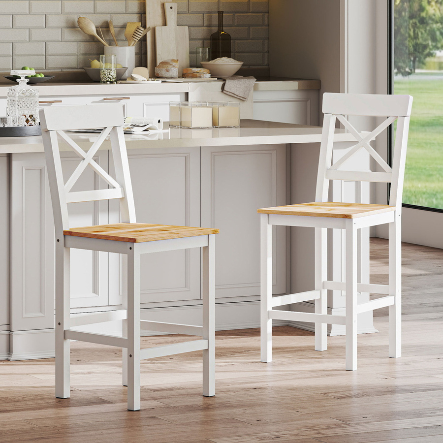 HOMCOM Barhocker Set aus 2 Stück, Laudhaus Thekenhocker aus Massivholz mit Kreuzrücken und Fußstütze, Farbe: Braun - Bild 2