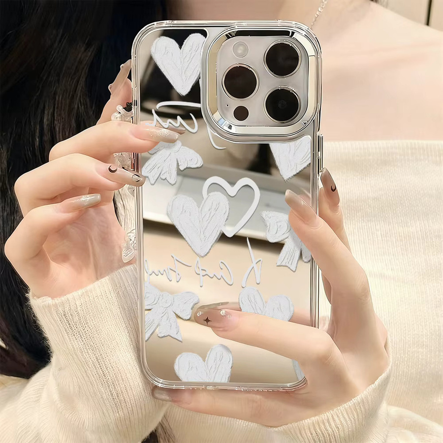 Apple iPhone Schutzhülle mit Make-up Spiegel und Herz-Design in Transparent für iPhone 17 Pro Max, 16, 15, 14, 13, 12 und Air - Bild 4