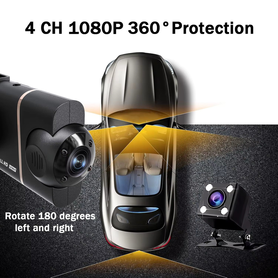 OLESED 4-Kanal Dashcam mit WLAN, Full HD 1080P Videorekorder, 4-Linsen-Dashkamera mit Nachtsicht und Black Box Funktion, Schwarz - Bild 5