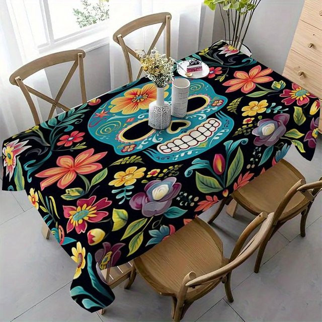 Wasserdichte rechteckige Tischdecke mit mexikanischem Zuckerschädel-Design von JMG Household Supplies, Mehrfarbig, B: 140 cm, L: 200 cm - Bild 1