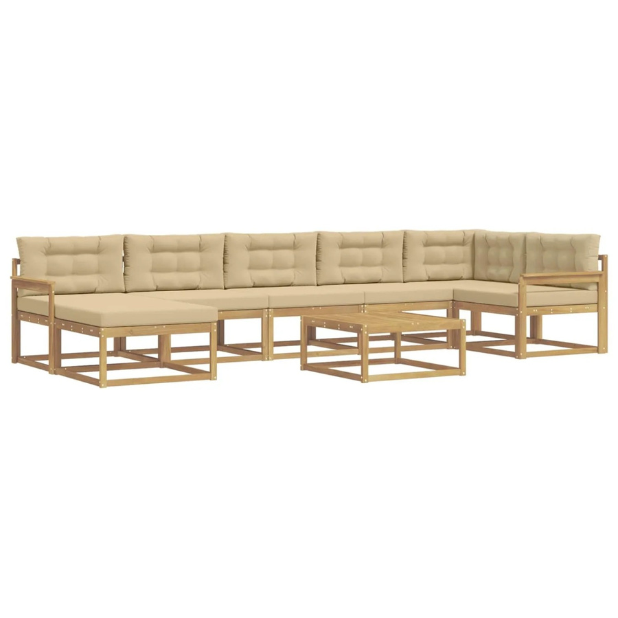 vidaXL Outdoor-Sofagarnitur aus Akazienholz in L-Form mit 8 Teilen, Weiß und Beige - Bild 2