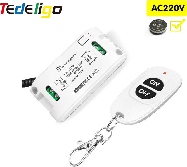 Tedeligo Drahtlose Fernbedienung 433 MHz mit 1CH Relais Empfänger und Sender in Weiß - Bild 1