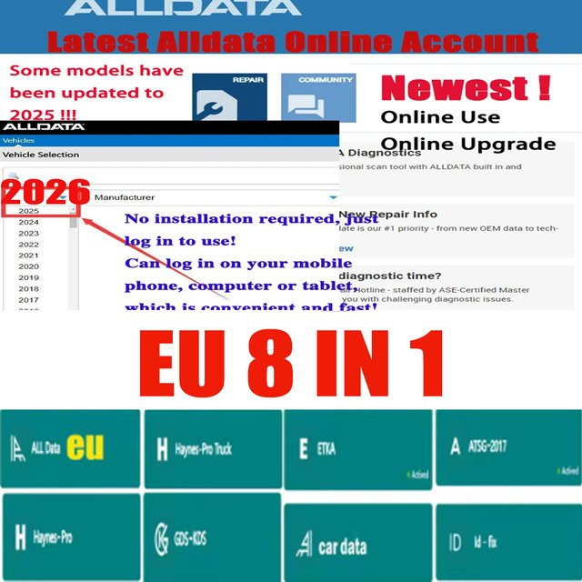 Alldata EU CAR Data Online-Kontosoftware Essential Vollversion für Workshop mit TSBs, DTCs und Verkabelungsdiagrammen - Bild 1