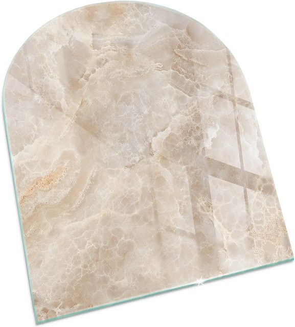 Tulup Glasplatte für Kaminöfen in Steinmuster, Halbkreis, Beige, B: 80 cm, H: 70 cm - Bild 1