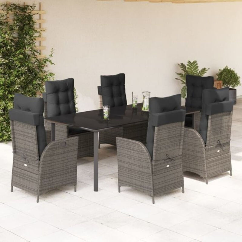 7-teilige moderne Garten-Essgruppe aus grauem Poly-Rattan mit Kissen von vidaxl - Bild 1