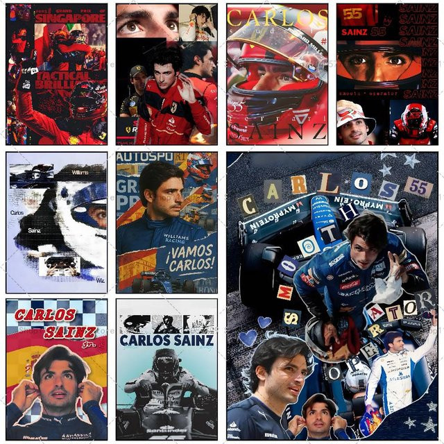 Selbstklebendes Wandbild Racing C-Carlos Chilis S-Sainz Poster als wasserdichter Kunst Aufkleber in Mehrfarben - Bild 1