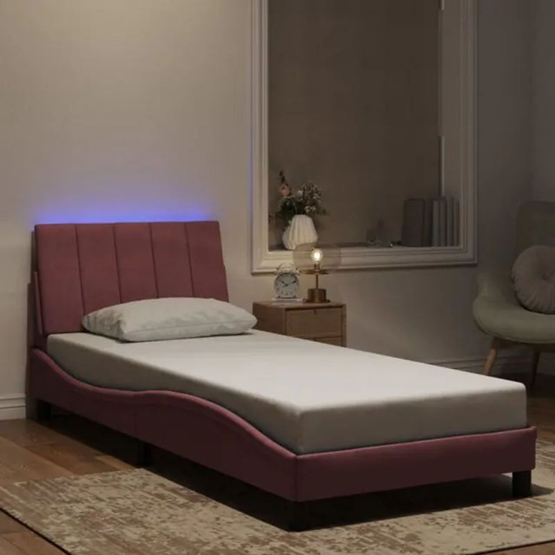 vidaxl Polsterbett Hanko mit LED in Rosa aus Samt, B/T/H: 80 x 200 cm - Bild 1
