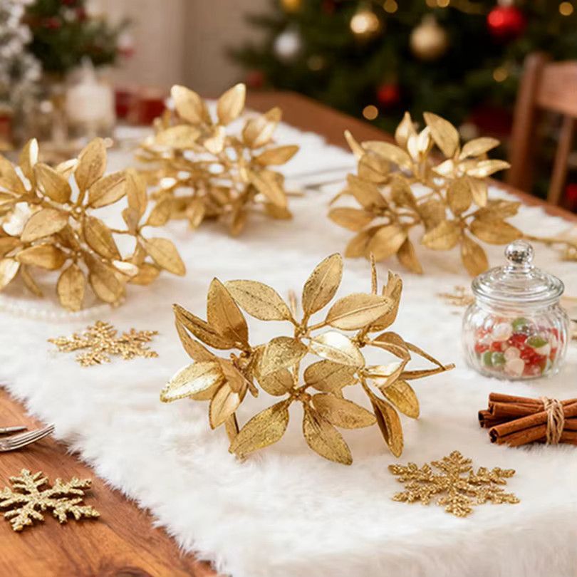 TTCY Künstliche goldene Kiefernzweige für Weihnachtsdekoration und Hochzeit in 2er oder 5er Set - Bild 3