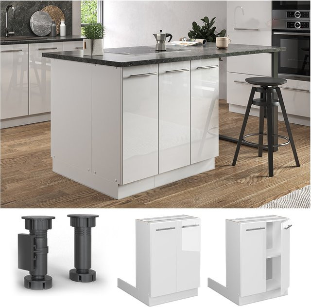 Vicco Küchenunterschrank Fame-Line Weiß Hochglanz mit Drehtür und Softclose-Scharnieren Breite: 60 cm - Bild 1