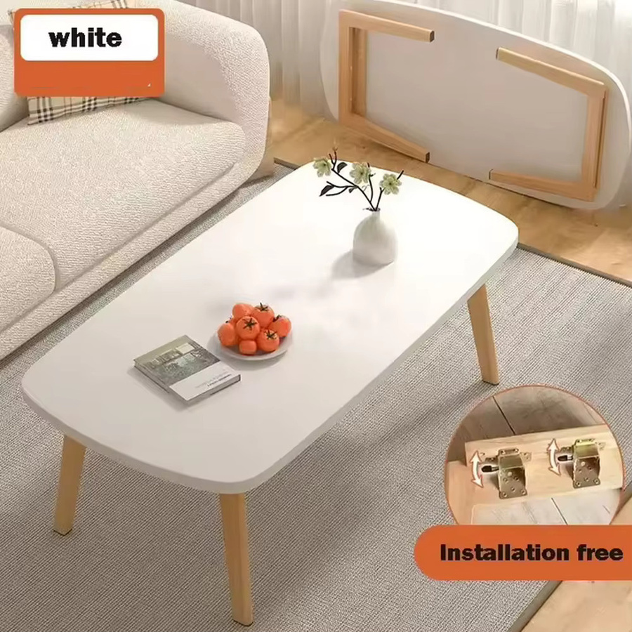 HiMISS Klappbarer Couchtisch aus Holz in Weiß, niedriger Tatami-Tisch und Mini-Schreibtisch für das Homeoffice oder den Balkon - Bild 1