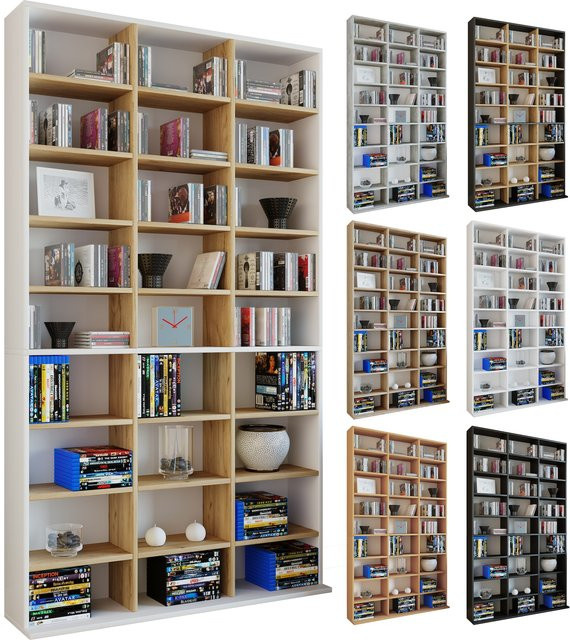 VCM Megosa XL Holzregal CD-Schrank in Braun für 1080 CDs oder 504 DVDs, H x B x T: 181 x 102 x 23 cm - Bild 1