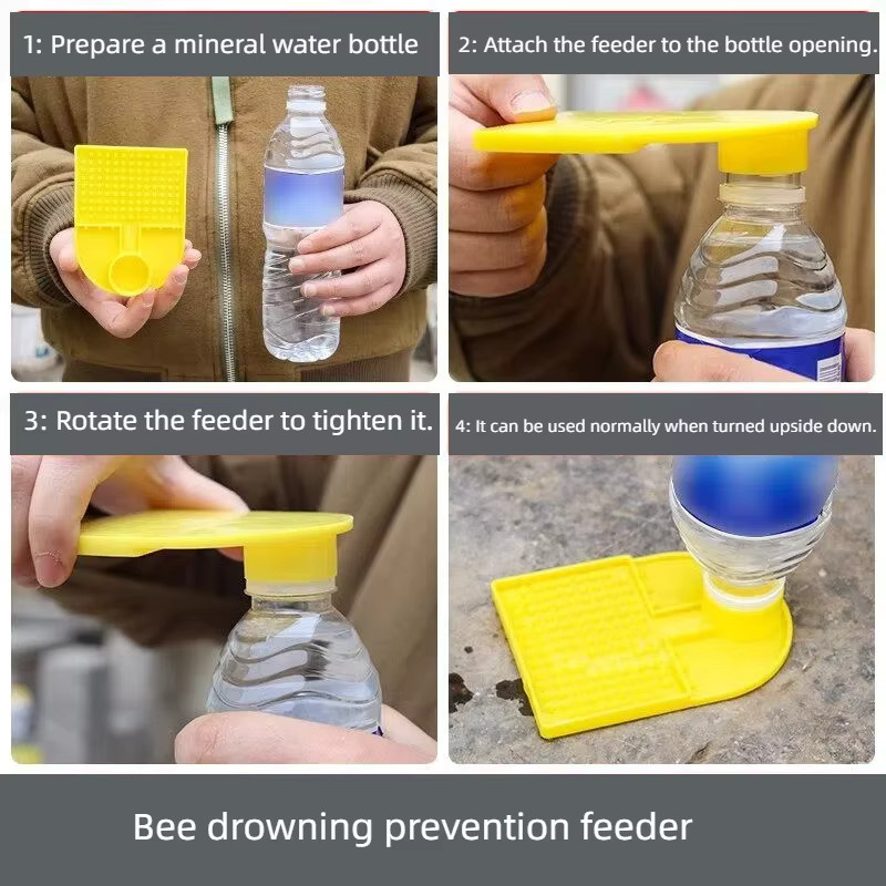 Adhere To Fly Bienen-Trinkwasser-Adapter für Bienenstöcke mit Mineralflaschen-Einsatz in Gelb - Bild 3