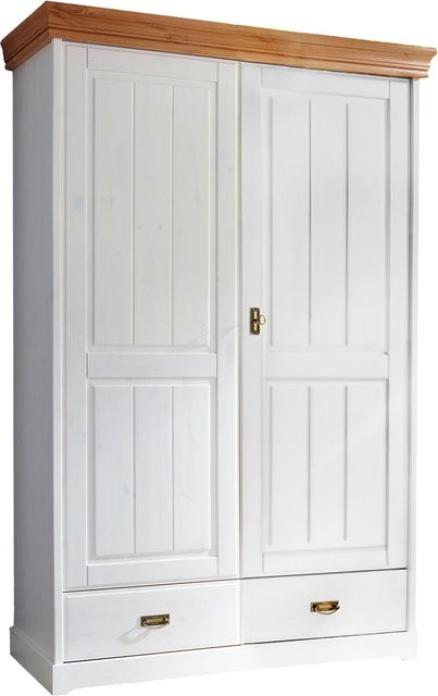 Kleiderschrank Skagen aus massiver Kiefer in Weiß mit Türen und Schubladen - Bild 1