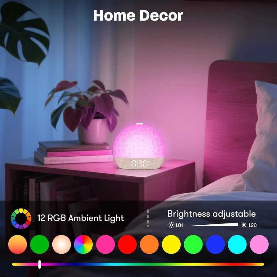 Leclstar Wake Up Lights Sonnenaufgangswecker mit dimmbarer Nachtlicht-Funktion, weißem Rauschen und 30 beruhigenden Geräuschen in Weiß - Bild 4
