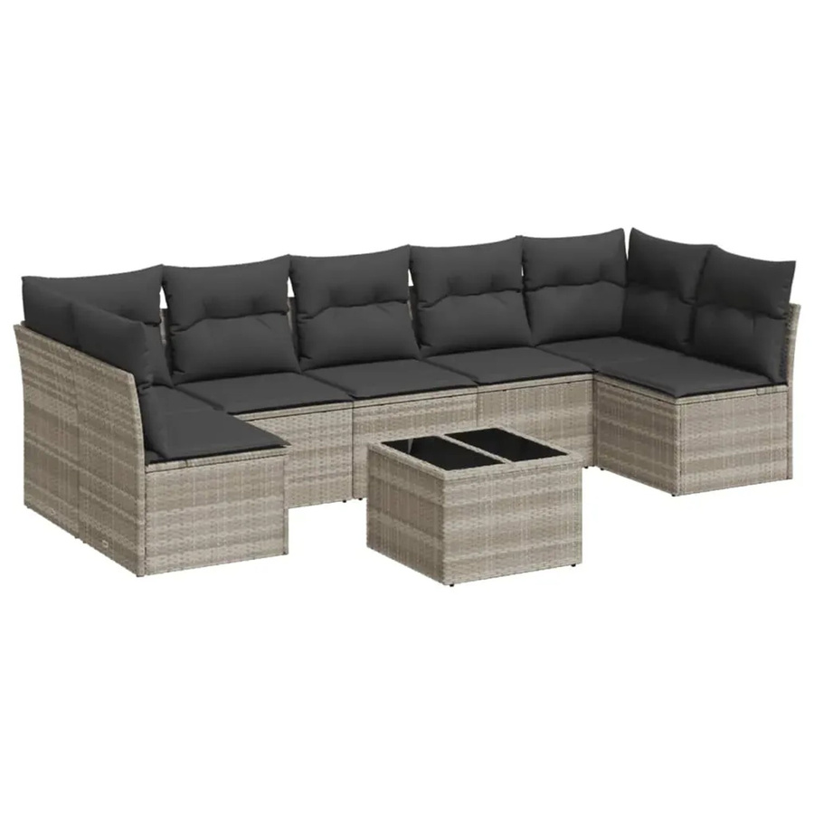 vidaXL 8-teilige Garten-Sofagarnitur aus Polyrattan in Hellgrau mit Kissen und Stauraum - Bild 2