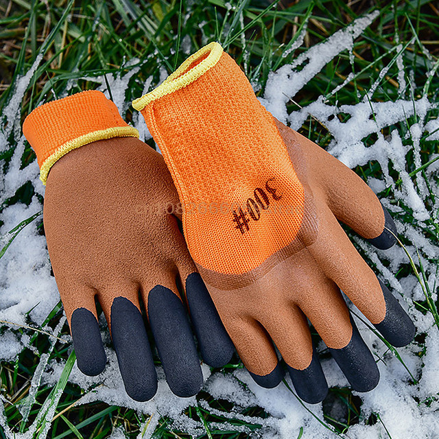 Arbeitsschutzhandschuhe aus Gummi und Latex in Orange, 1 Paar verschleißfeste und rutschfeste Handschuhe mit samtiger Innenseite für die Baustelle - Bild 1