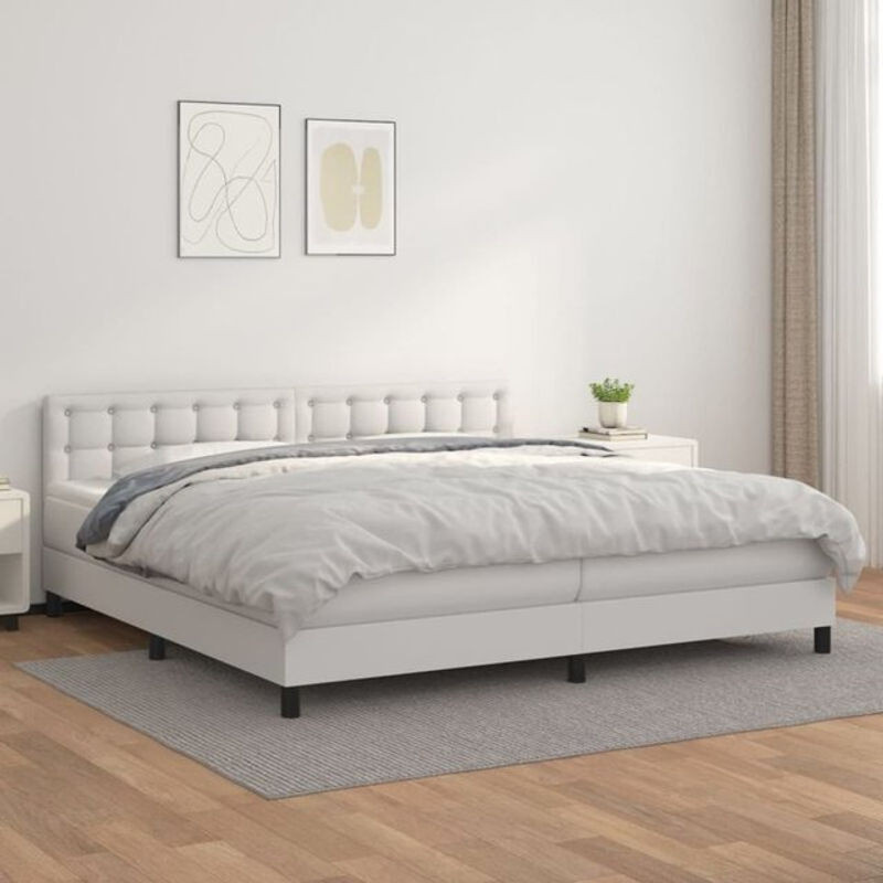 Vidaxl Boxspringbett mit Matratze in Weiß aus Kunstleder und Holzwerkstoff B/T/H: 200 x 200 x 88 cm - Bild 1