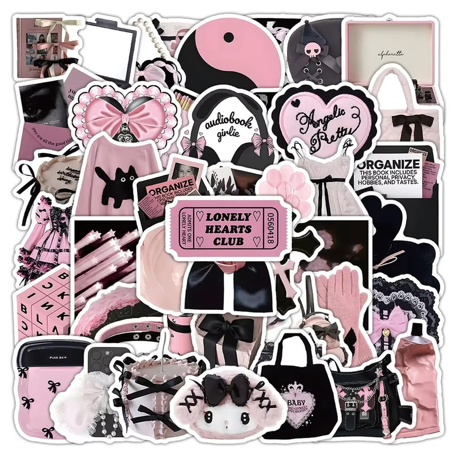 54 Stück minimalistische Doodle-Aufkleber in Schwarz und Rosa für dein Tagebuch von Anime Worlds Store - Bild 2