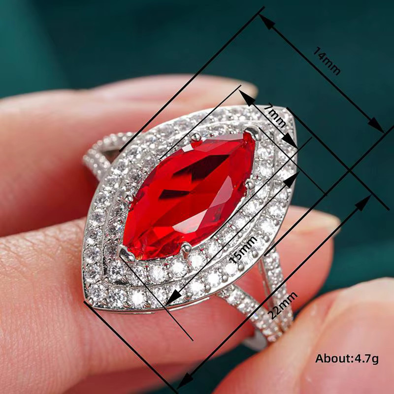 Huitan Damenring, Silber, Zirkonia, Rot, Marquise - Bild 3