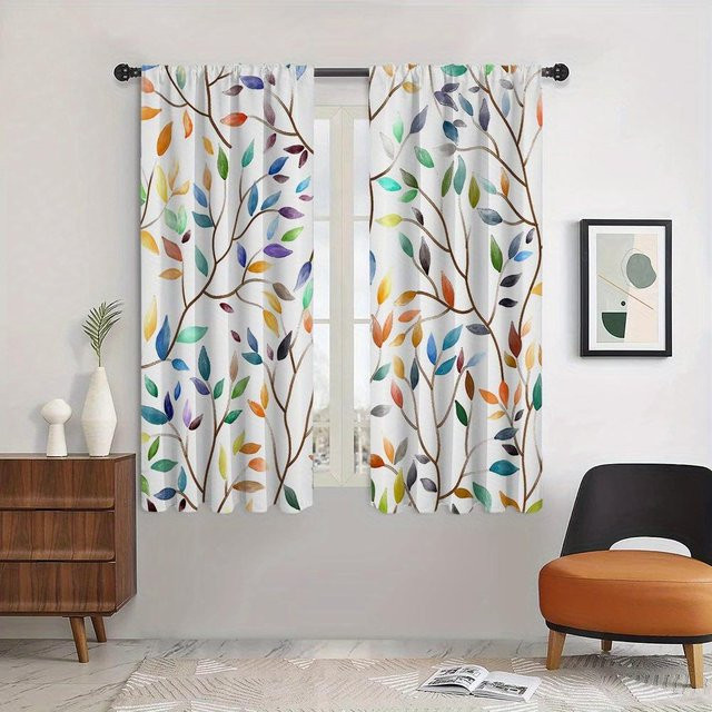 Yiran Furniture Vorhänge mit Blumenmuster in Multicolour, 2er-Set semi-transparent mit Ösen, B: 50 cm, H: 130 cm - Bild 1