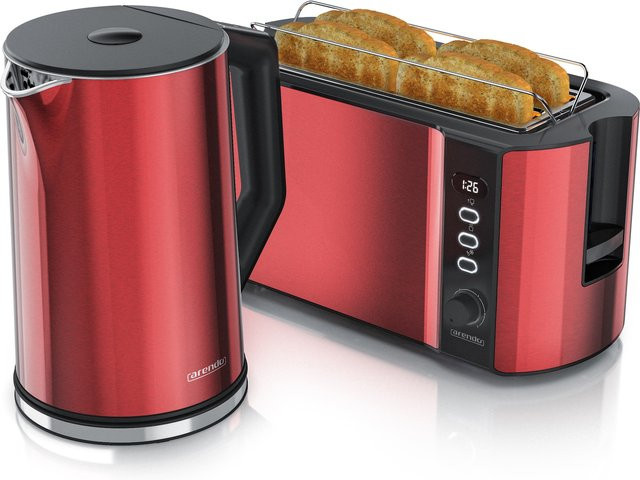 Arendo Frühstücks-Set 2-teilig mit 4-Scheiben Langschlitztoaster und 1,5 Liter Wasserkocher in Rot - Bild 1