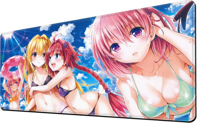 HYBXAXC Gummi-Mauspad To Love-Ru HD-Druck, XXL Schreibtischunterlage mit süßem Mädchen Motiv, rutschfest, Farbe: Multicolour, weiß, B/T: 90 x 40 cm - Bild 1