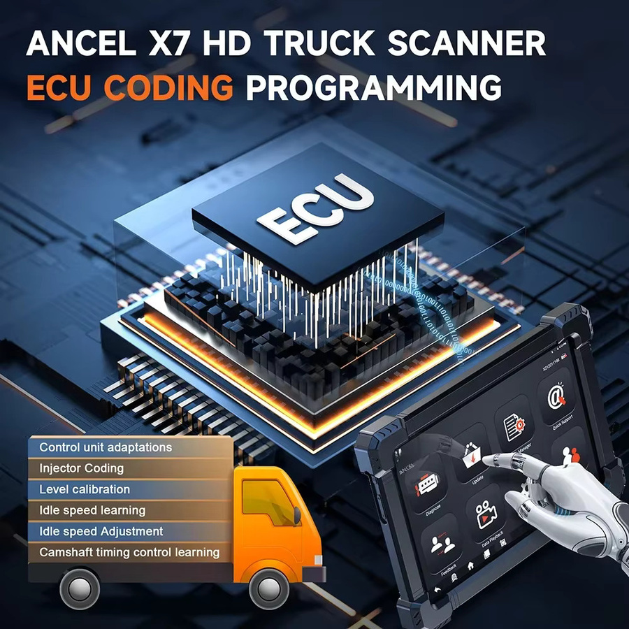 Ancel X7 HD Diesel Schwerlast-LKW-Diagnosegerät mit bidirektionaler ECU-Kodierung und Ölrückstellung in Schwarz - Bild 5